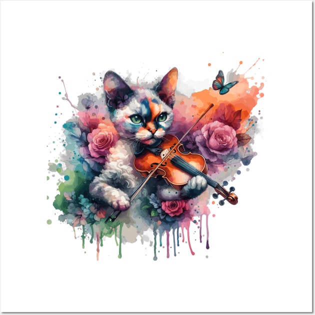 Devon Rex Cat Playing Violin Wall Art by Graceful Designs